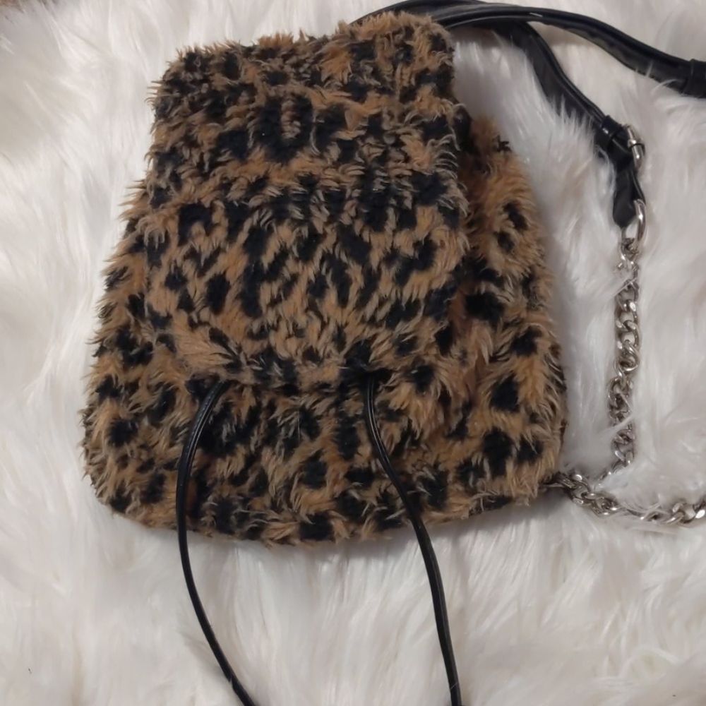 Leopard cheetah faux fur mini backpack